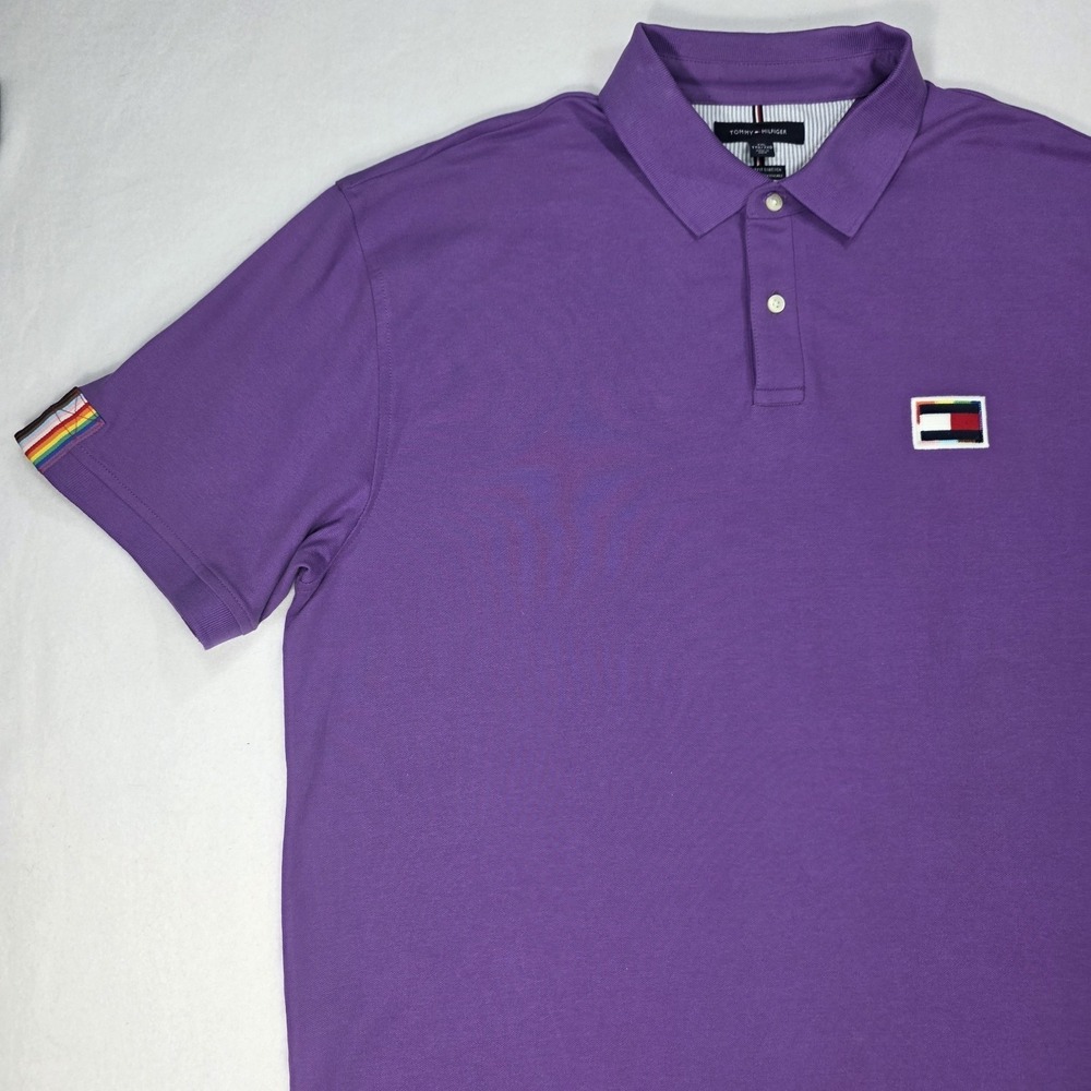 Tommy Hilfiger Purple Pride Polo with Rainbow Accents, Men's Size XXL
